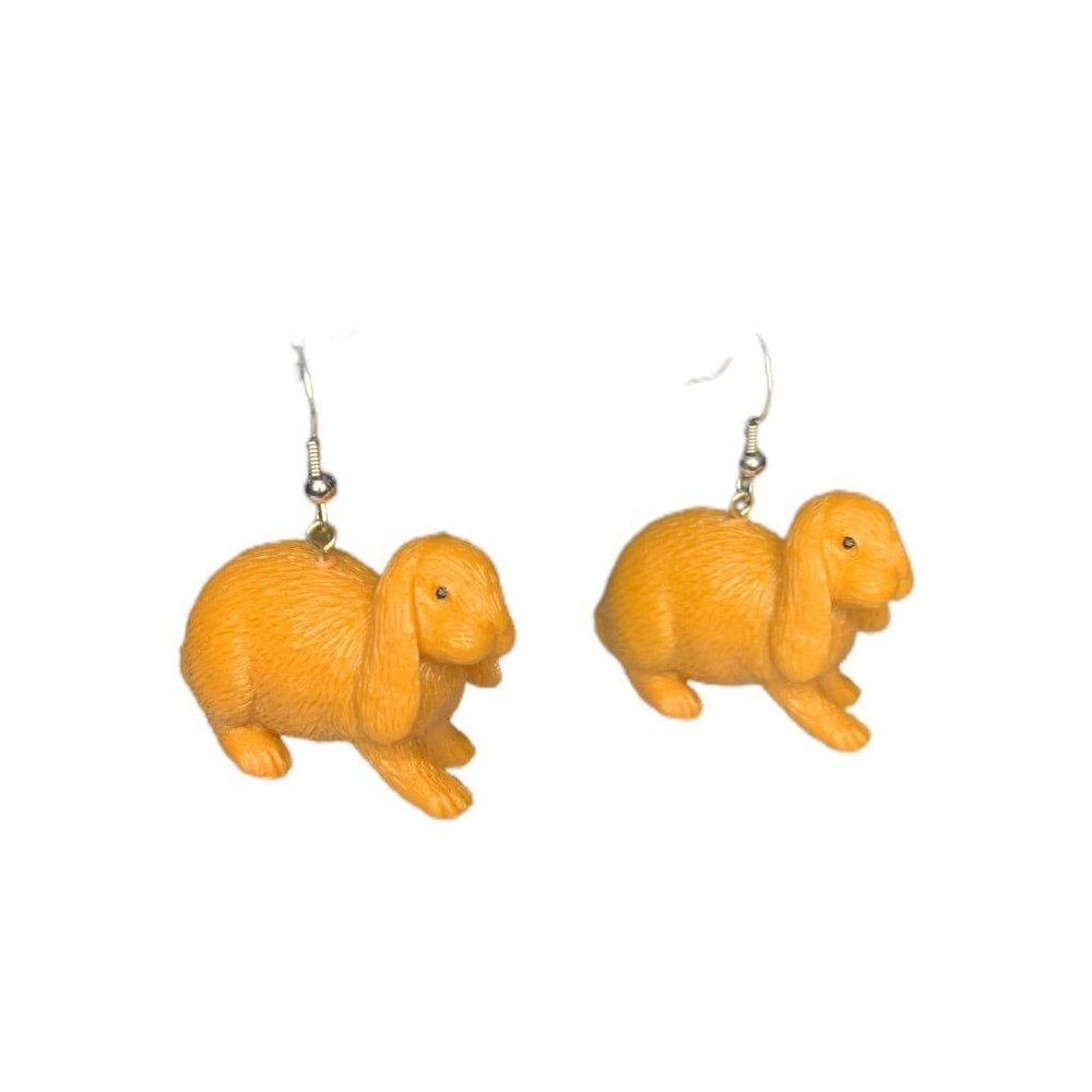 Brown Bunny Rabbit Plastic 1‎ 3/4" Drop Dangle Pierced Hook Earrings